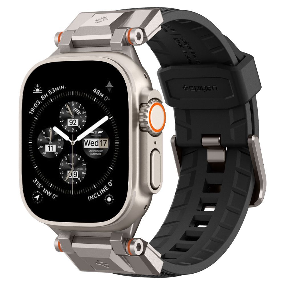 Ремешок Spigen DURAPRO ARMOR APPLE WATCH 4 / 5 / 6 / 7 / 8 / SE / ULTRA (42 / 44 / 45 / 49 MM) BLACK (двухслойный ремешок за счёт использования двух материалов нейлона и ТПУ; металлические соединители)