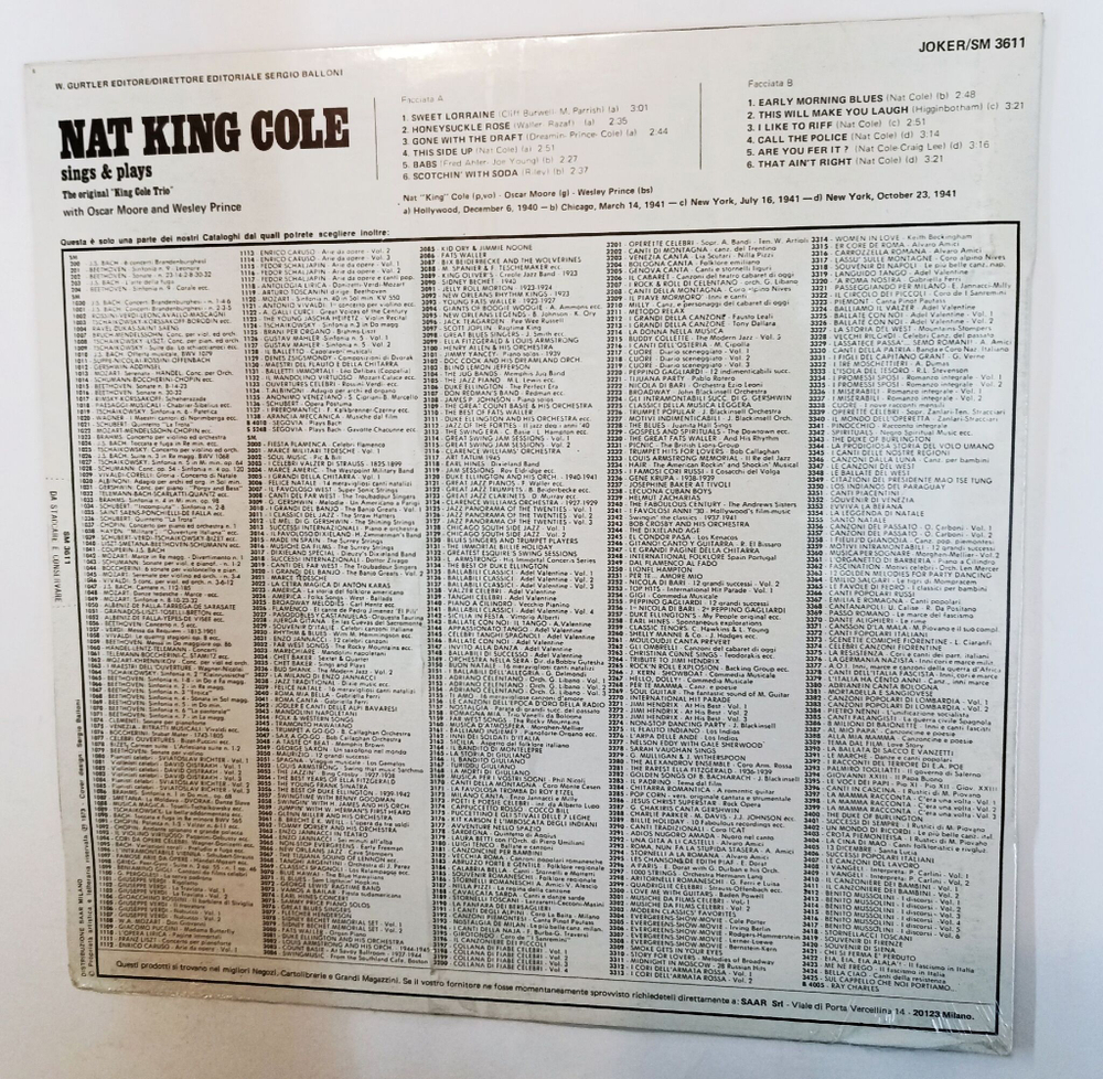 Винтажная виниловая пластинка LP The King Cole Trio Sings and Plays (Италия 1974) (Sealed)