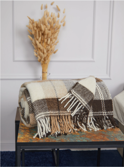 Плед-покрывало из овечьей шерсти 170х210 см "Venera", цвет Коричнево-бежевый