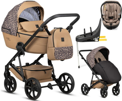 Детская коляска Tutis Viva 6 Plus Wild Elegance 4 в 1 с автокреслом Beno Beige и базой Savannah Brown