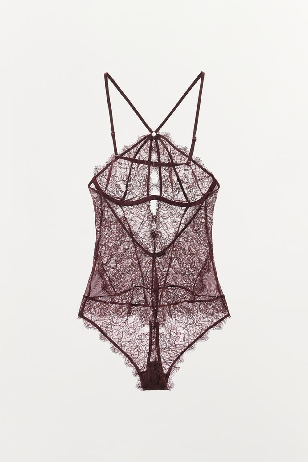 ZARA КРУЖЕВНОЕ БОДИ, ТЕМНО-ГРАНАТОВЫЙ