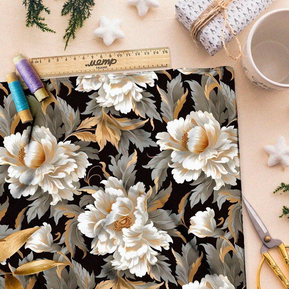 Ткань премиум таффета ночной цветочный хор