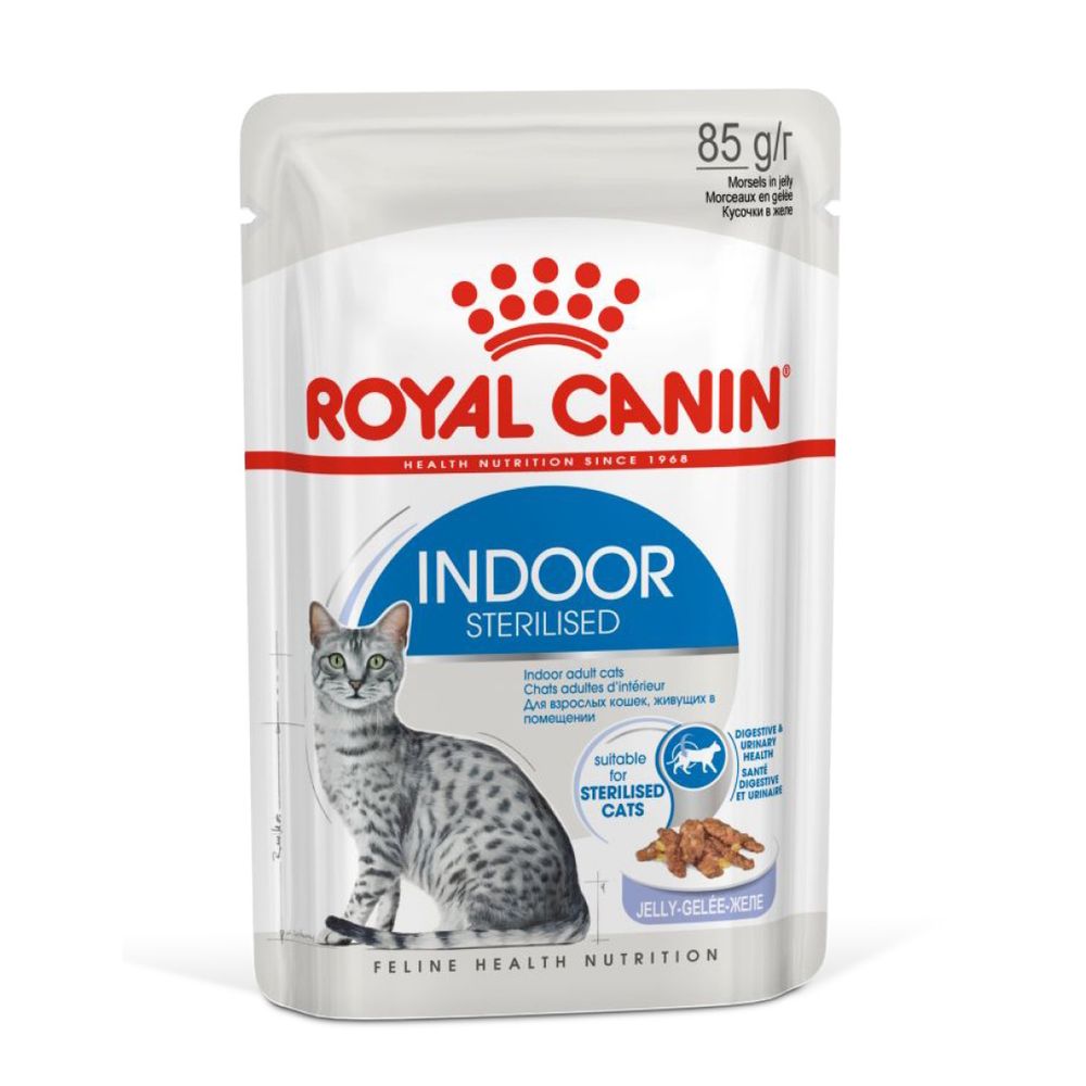 Пауч Royal Canin Indoor Sterilised для взрослых кастрированных и стерилизованных кошек, живущих в помещении, кусочки в желе Пауч Royal Canin Indoor Sterilised для взрослых кастрированных и стерилизованных кошек, живущих в помещении, кусочки в желе