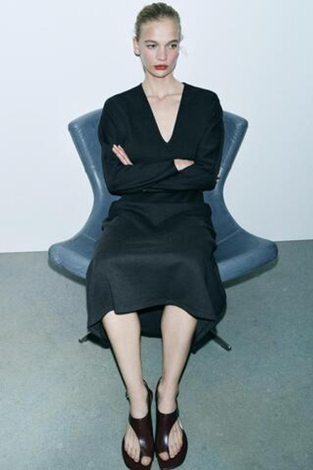 ZARA ПЛАТЬЕ МИДИ С БЛОКИРОВКОЙ, ЧЕРНЫЙ