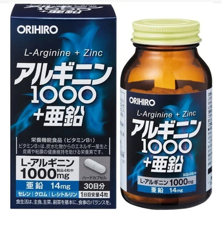 Аргинин + цинк Orihiro Arginine 1000 + Zinc, на 30 дней.