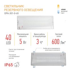 Аварийный светильник светодиодный ЭРА DPA-301-0-65 непостоянный 40LED 3ч IP65 | Светильники аварийные