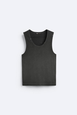 ZARA ФУТБОЛКА ИЗ ТКАНИ С ЭФФЕКТОМ ПОТЕРТОСТИ БЕЗ РУКАВОВ, ЧЕРНЫЙ