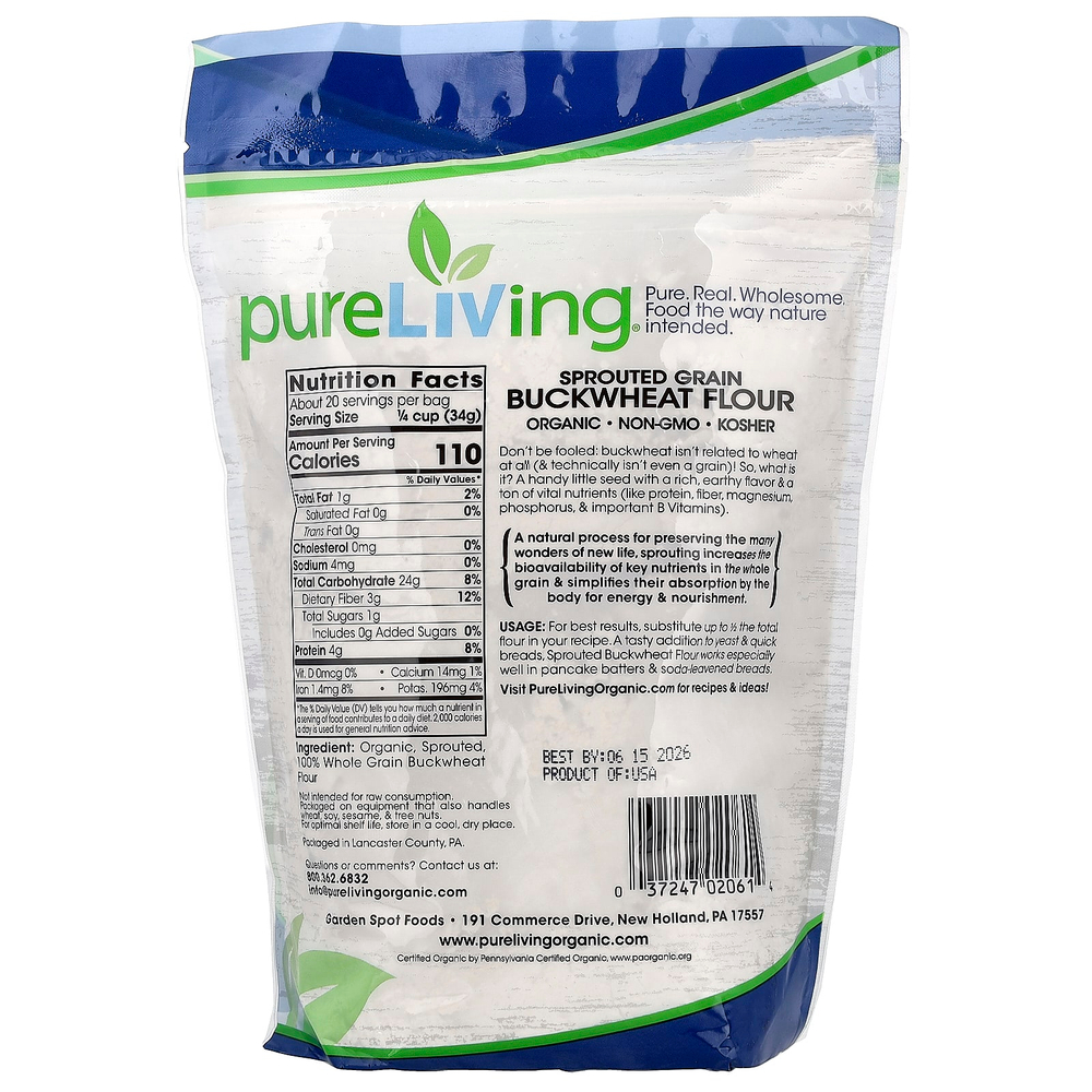 Pure Living, органическая гречневая мука из пророщенных злаков, 680 г (24 унции)