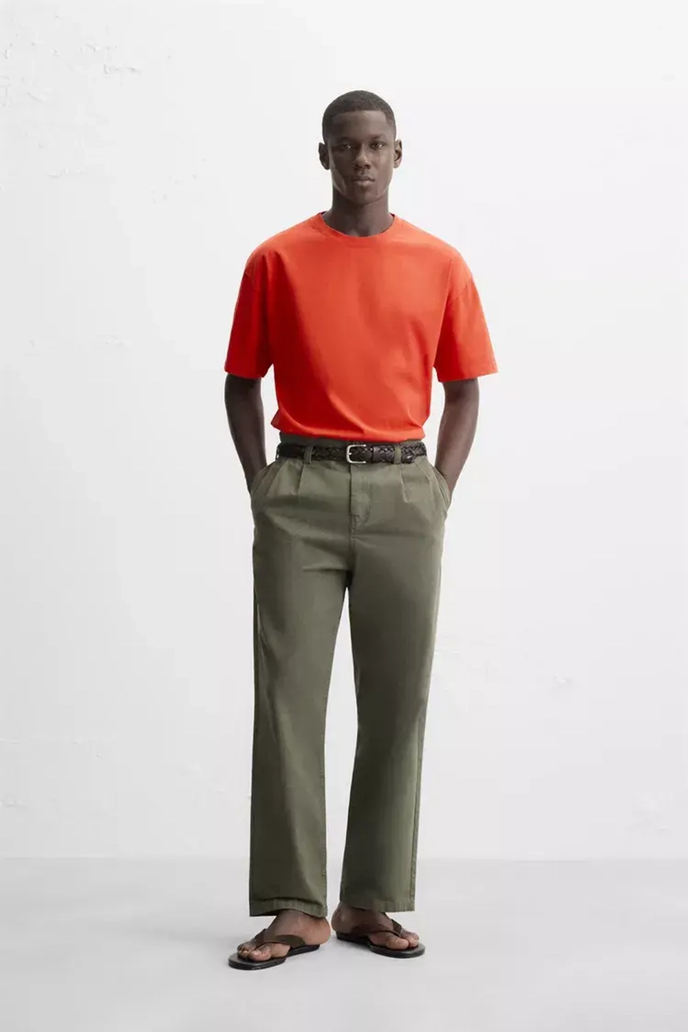 ZARA БАЗОВАЯ ФУТБОЛКА HEAVY WEIGHT, ЯРКО-ОРАНЖЕВЫЙ