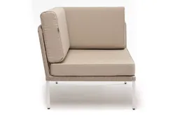 "Канны" угловой модуль плетеный из роупа, каркас алюминий белый муар, роуп бежевый круглый, ткань бежевая 15052