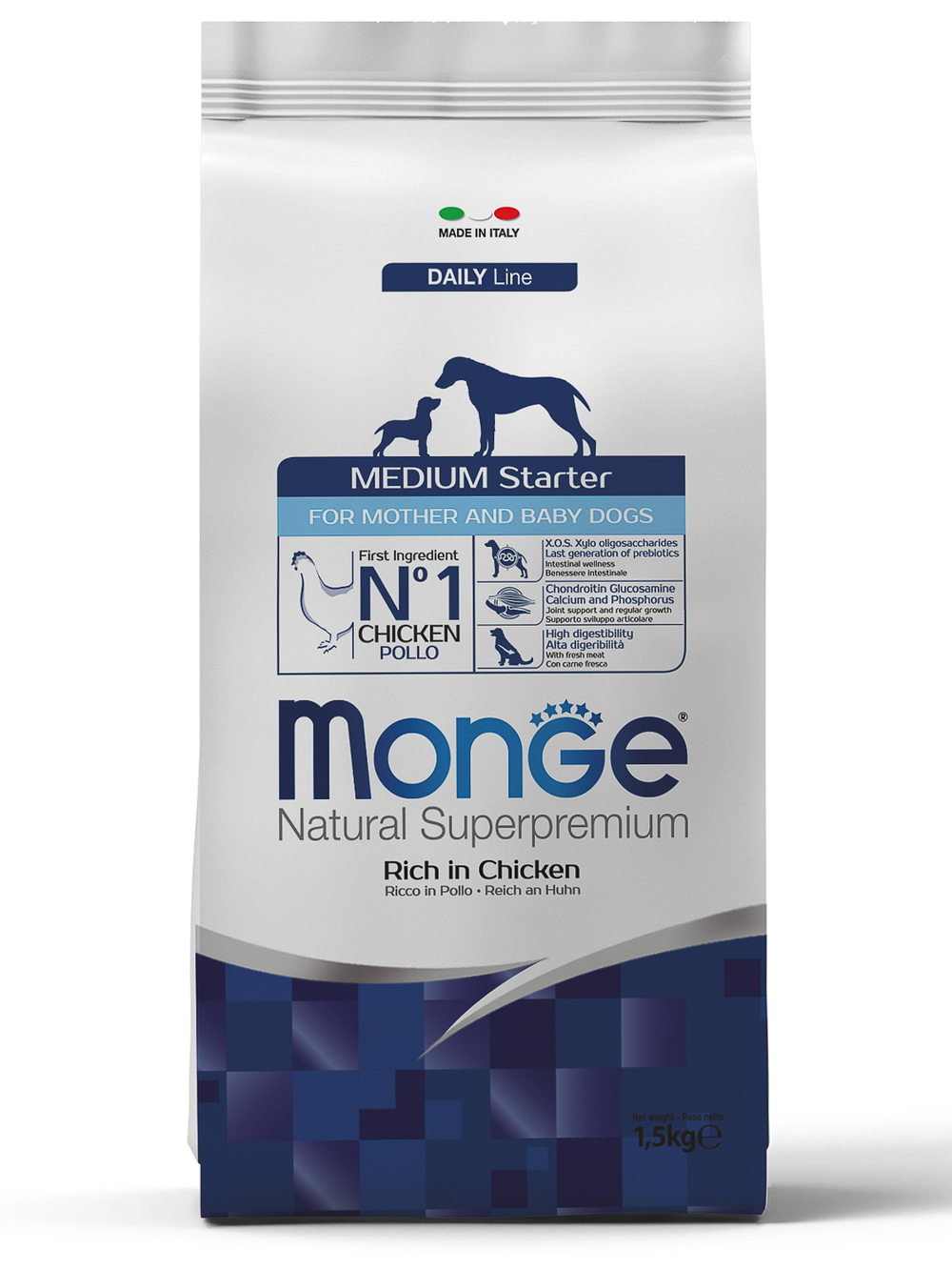 Сухой корм Monge Dog Daily Line Medium Starter для щенков средних пород, из курицы 1,5 кг