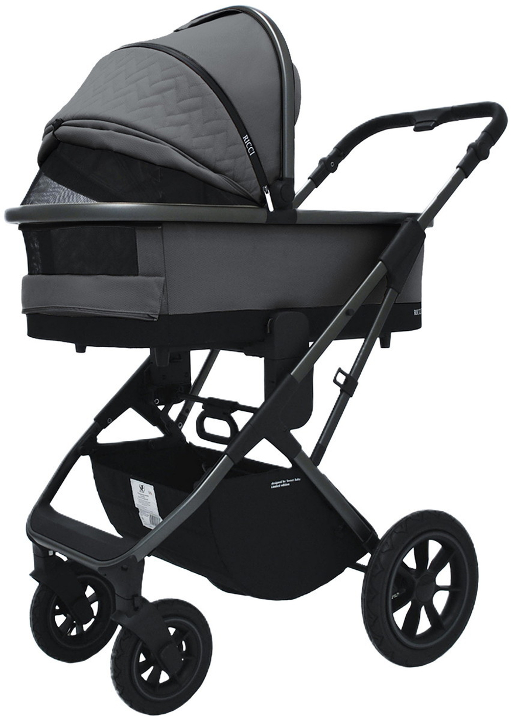 Коляска 4 в 1 Sweet Baby Ricci Air + автокресло Elegante Plus с базой i-Size ISOFIX DK780 Steel Grey (Air)