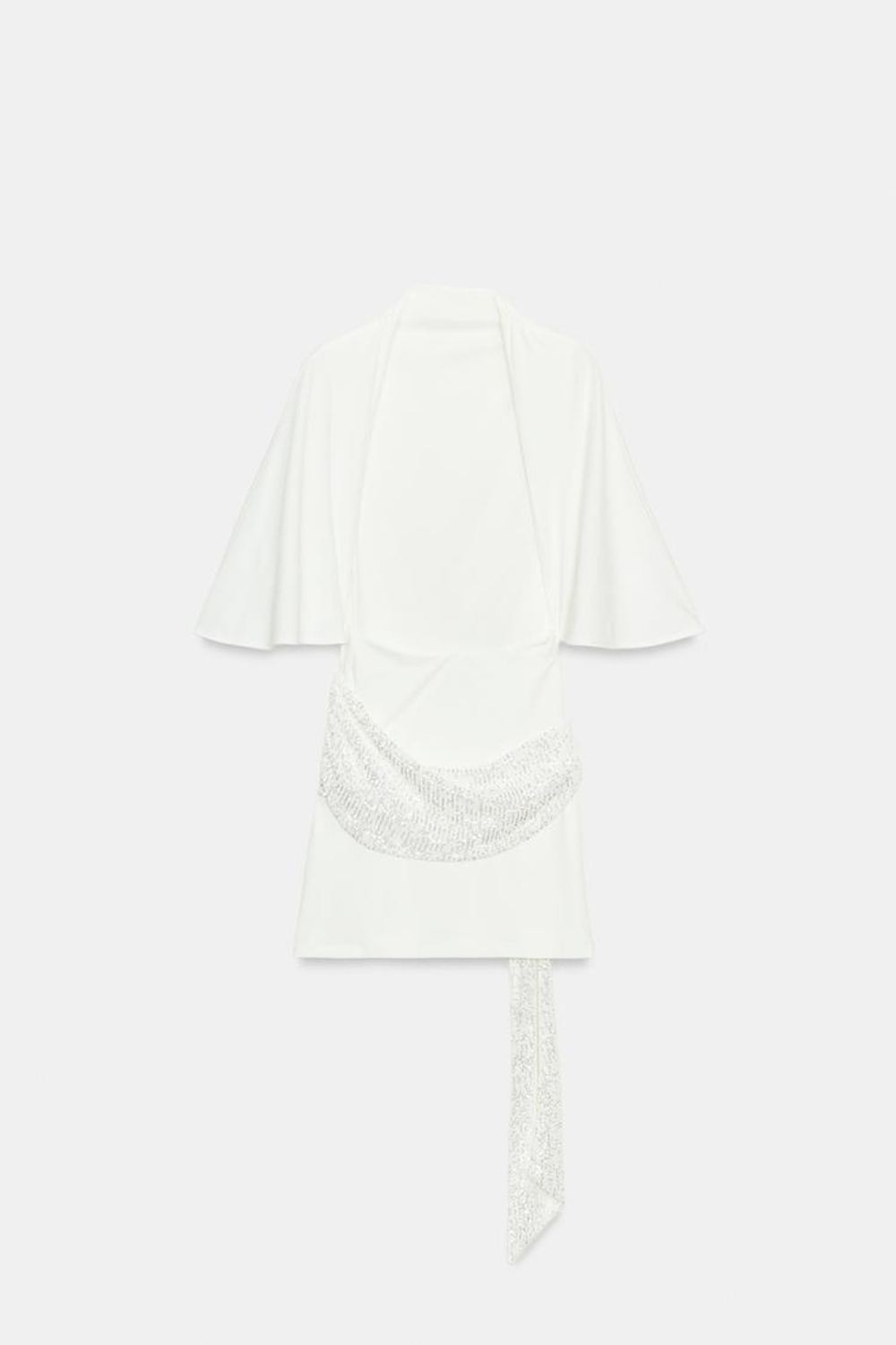ZARA КОРОТКОЕ ПЛАТЬЕ С ПАЙЕТКАМИ, БЕЛЫЙ