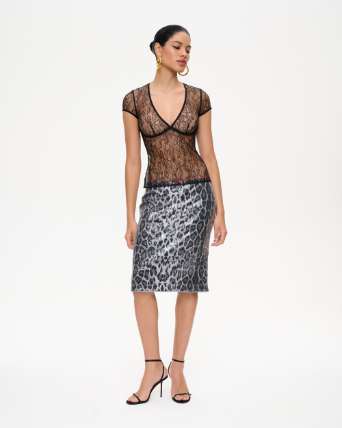 Юбка мини из пайеток с леопардовым принтом