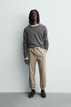 ZARA ЗАУЖЕННЫЕ БРЮКИ-ДЖОГГЕРЫ, БЕЖЕВЫЙ