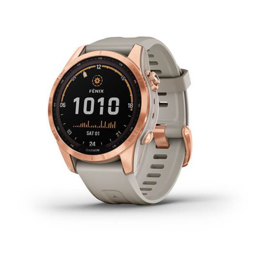 Часы Garmin Fenix 7S Solar, розовое золото, песочный силикон 010-02539-11