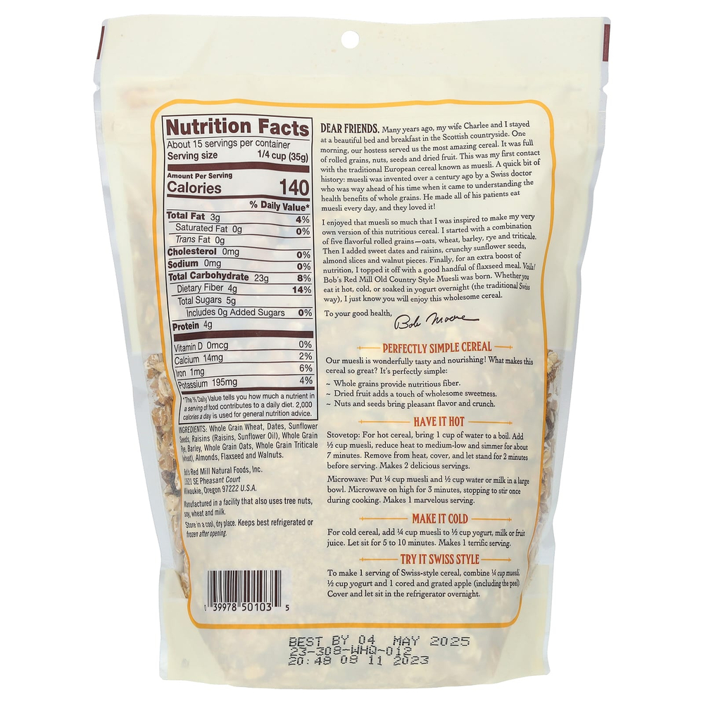 Bob's Red Mill, мюсли в деревенском стиле, цельнозерновые, 510 г (18 унций)