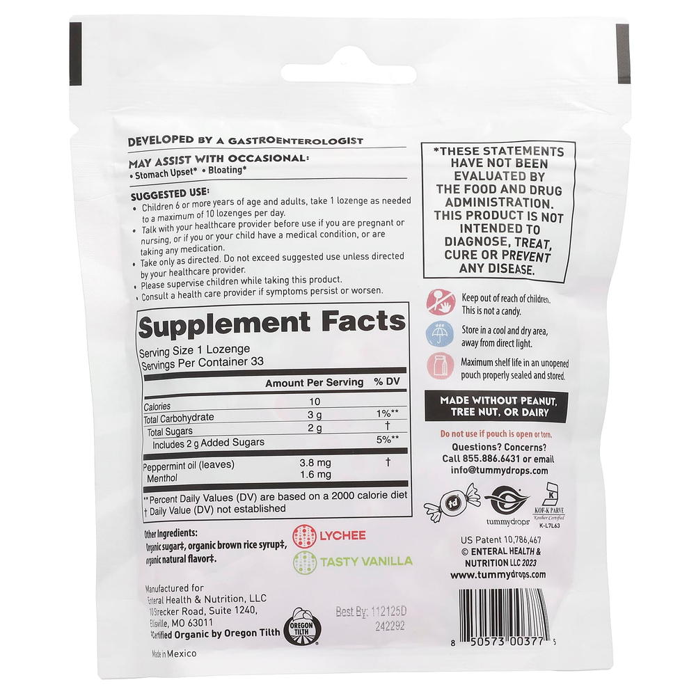 Tummydrops, набор пастилок, сладкая перечная мята, сладкие личи и вкусная ваниль, 33 пастилки