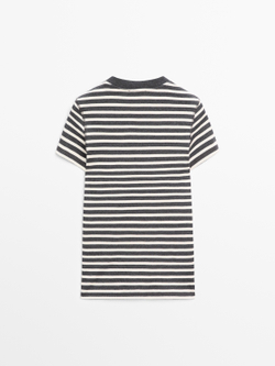Massimo Dutti Хлопковая футболка в полоску, серый