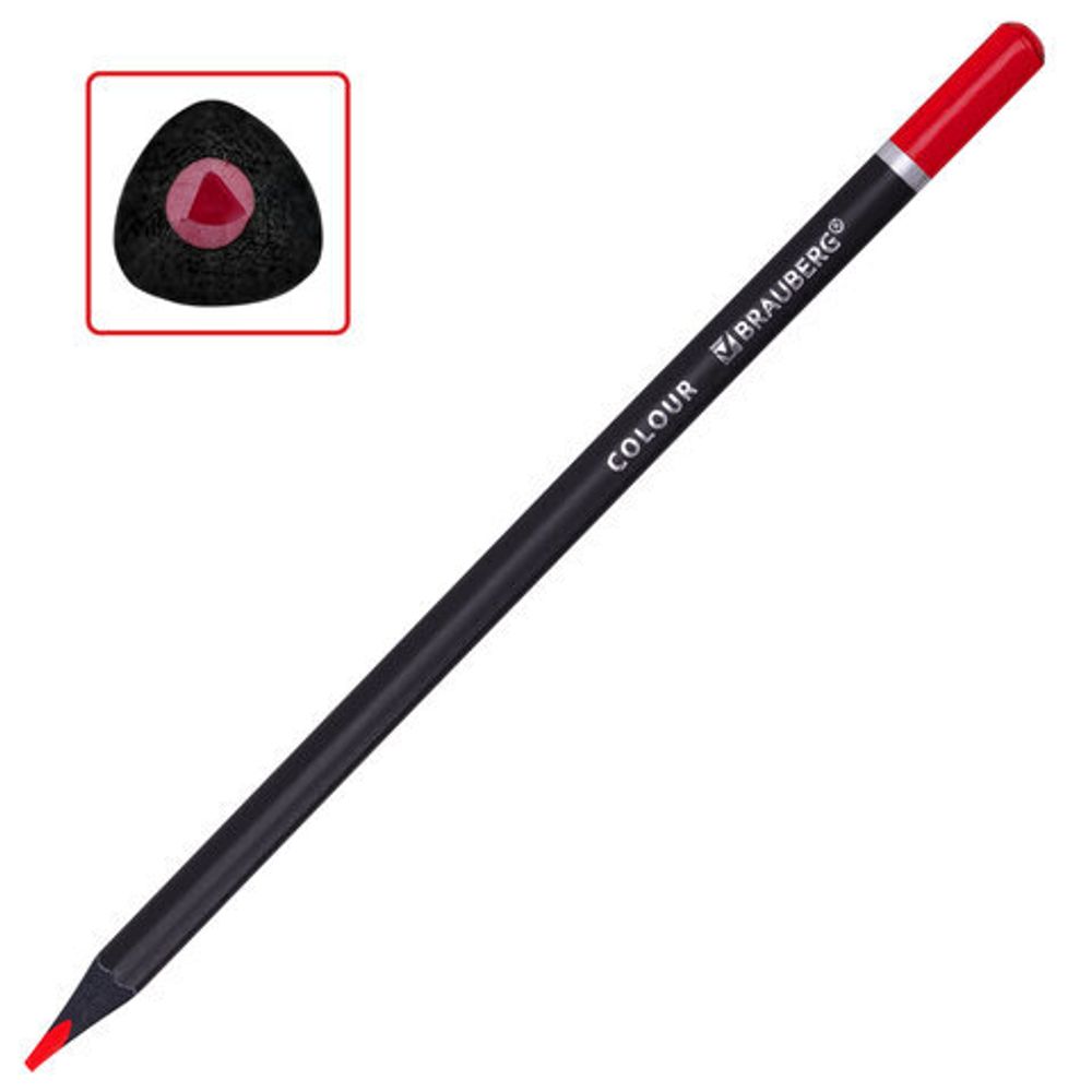 Карандаши цветные чёрное дерево BRAUBERG BLACK WOOD, 24 цвета, трехгранные, мягкий грифель 3 мм, 181949