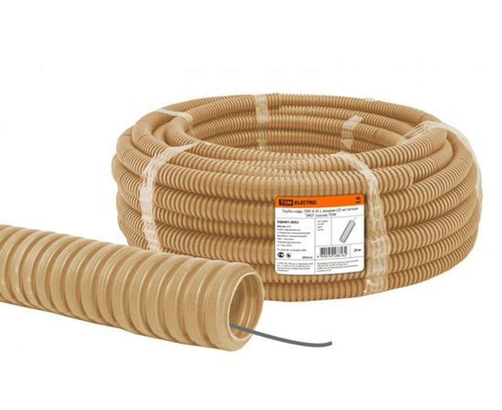 Гофрированная труба с зондом TDM ЭКО, ПВХ, d 16, 25 м, легкая, сосна, SQ0401-0051