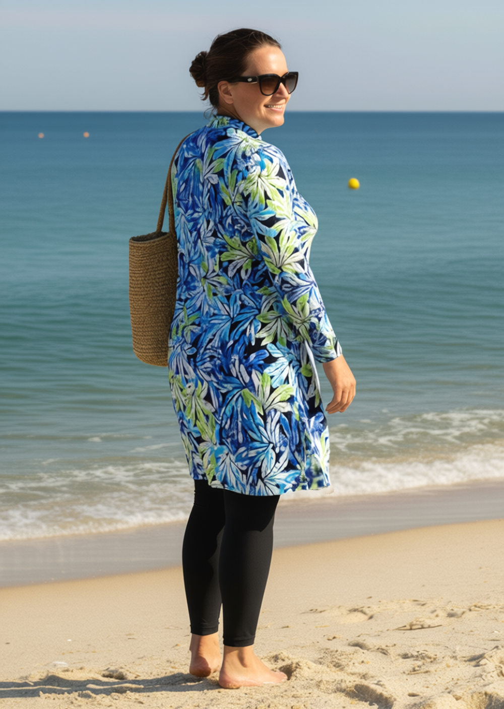 Купальный топ 17260 голубые листья