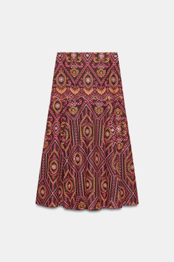 ZARA ЮБКА МИДИ С ПЕРФОРАЦИЕЙ, РАЗНОЦВЕТНЫЙ