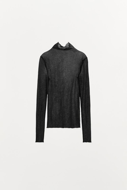 ZARA ХЛОПКОВЫЙ ТОП-ДЖЕРСИ, ЧЕРНЫЙ