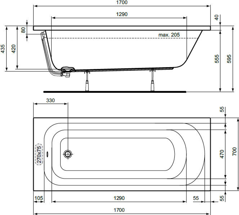 Акриловая ванна Ideal Standard 170х70 W004401 SIMPLICITY