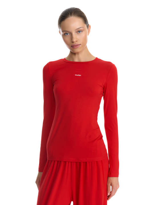 Лонгслив приталенный красный