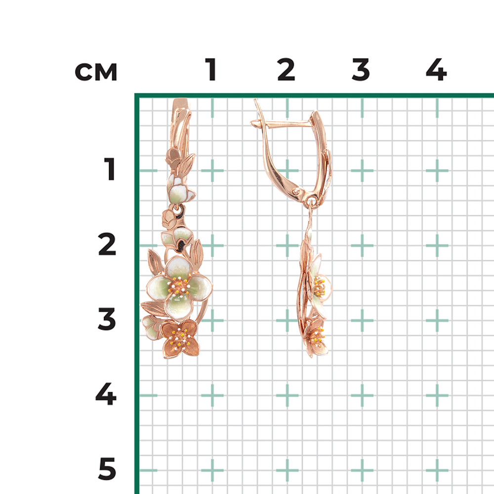 Серьги «Жасмин» с английским замком из красного золота с эмалью