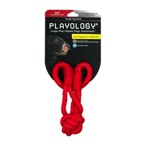 Жевательный канат Playology TOUGH TUG KNOT для щенков 4-8 месяцев с ароматом говядины, цвет красный