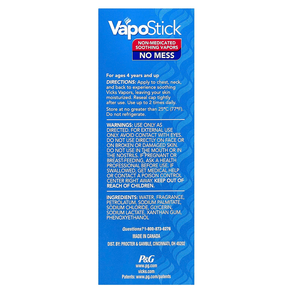 Vicks, VapoStick ™, твердый бальзам, 35 г (1,25 унции)