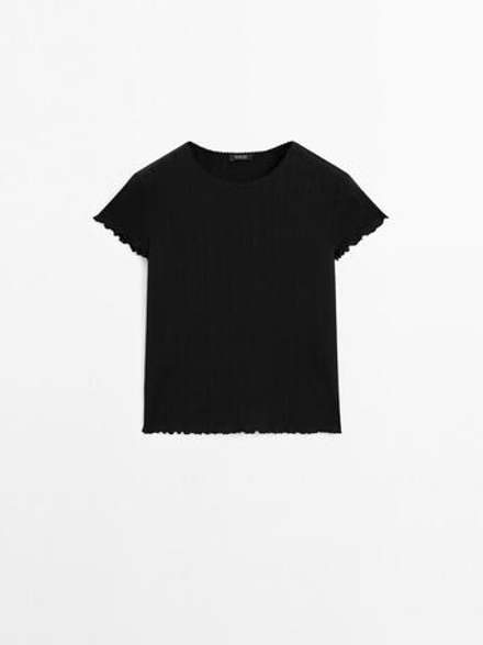 Massimo Dutti Футболка из ажурного хлопка, черный