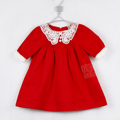 Платье детское однотонное с кружевным отложным воротником