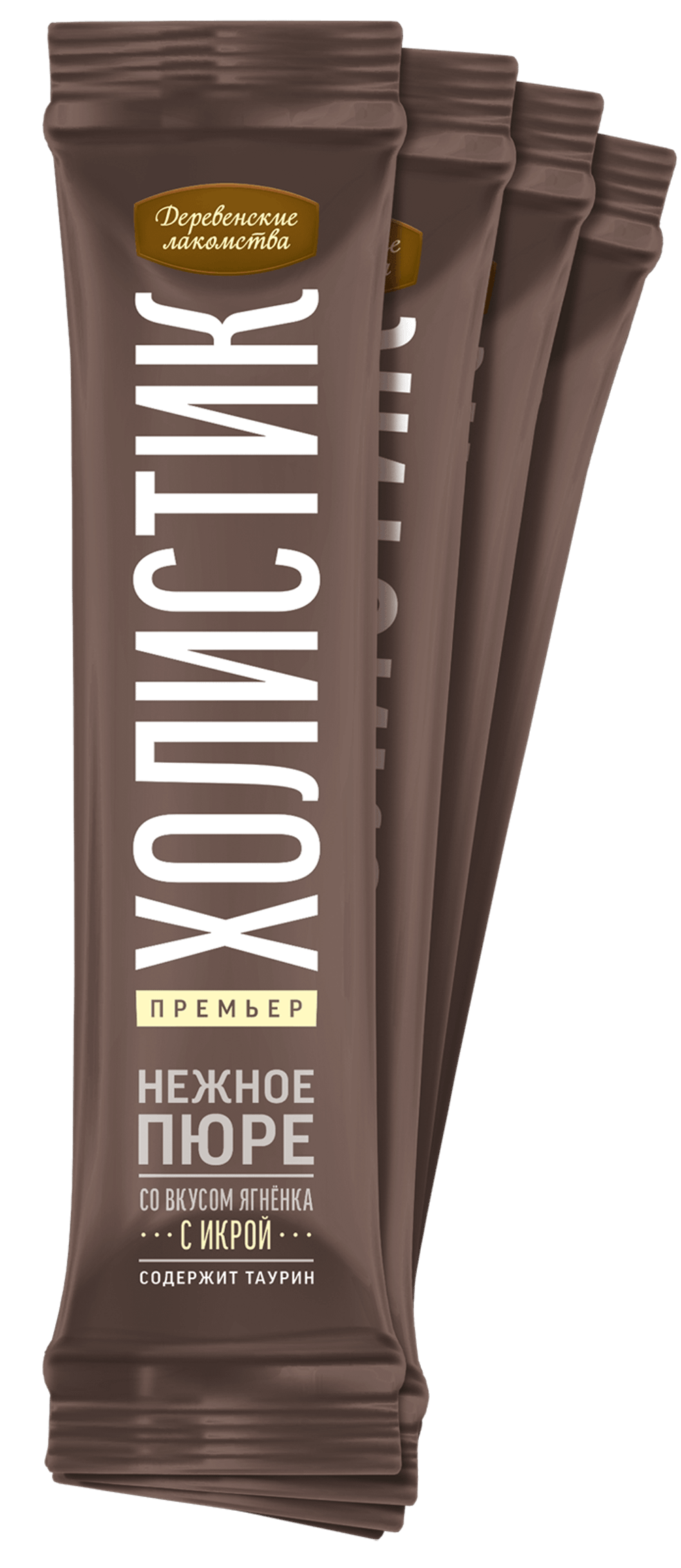 Деревенские Лакомства д/кошек "Нежное пюре из Ягненка с Икрой летучей рыбы", 1шт