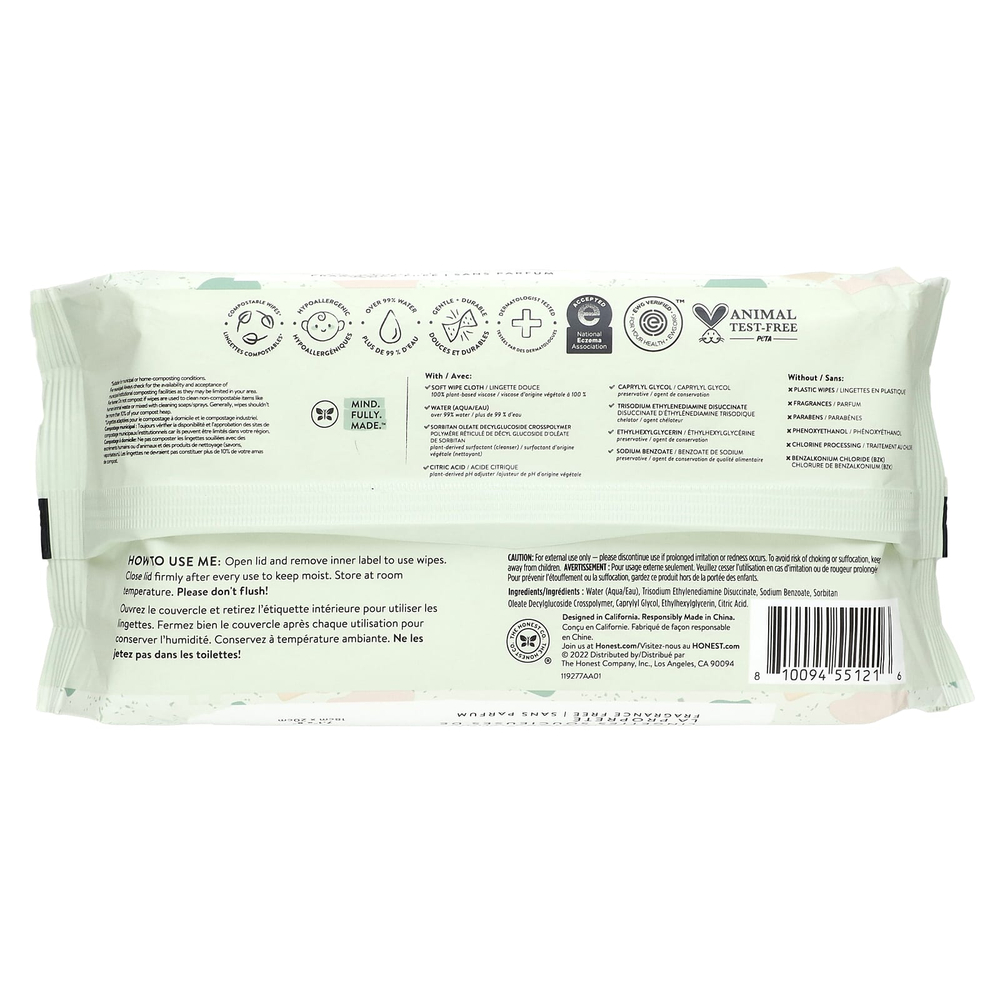 The Honest Company, Салфетки Sensitive Clean Conscious, без отдушек, 60 салфеток