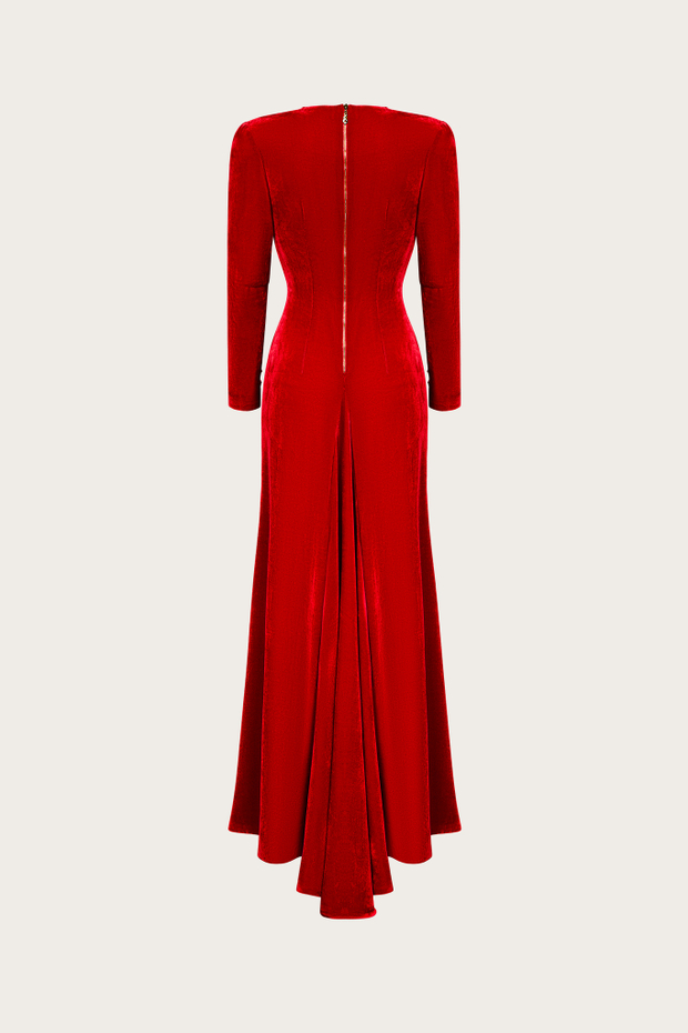 ПЛАТЬЕ МАКСИ ИЗ КРАСНОГО ШЕЛКОВОГО БАРХАТА
