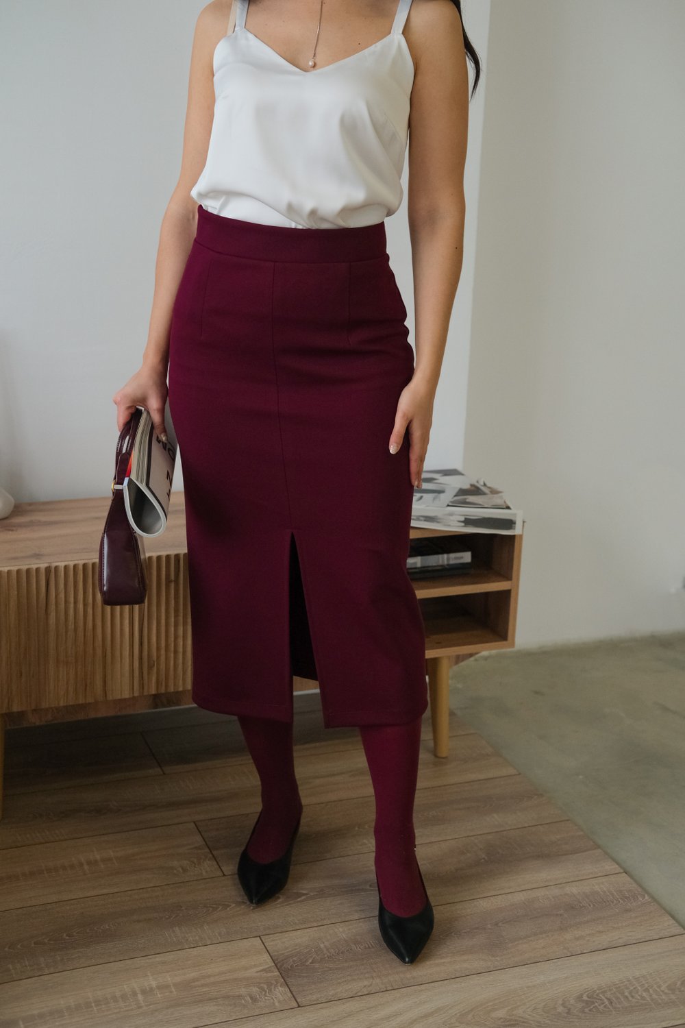 Юбка из трикотажа джерси бургунди