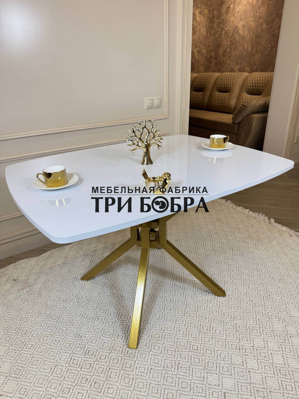 Кухонный раздвижной стол "Румба", белый глянец