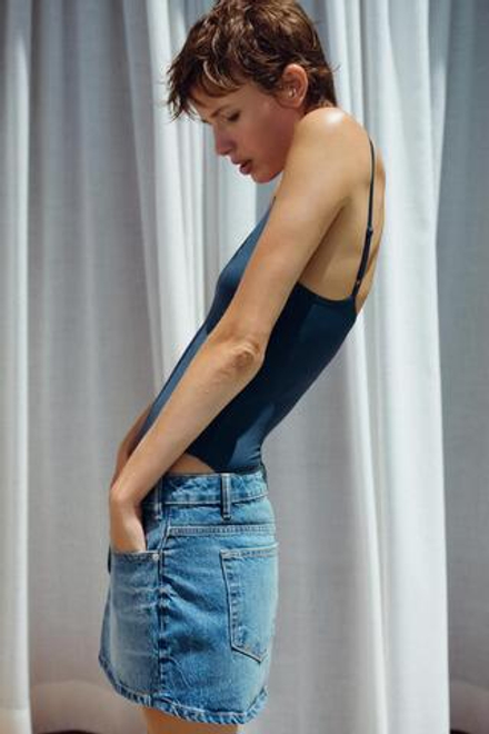 ZARA ДЖИНСОВАЯ МИНИ-ЮБКА TRF, СИНИЙ