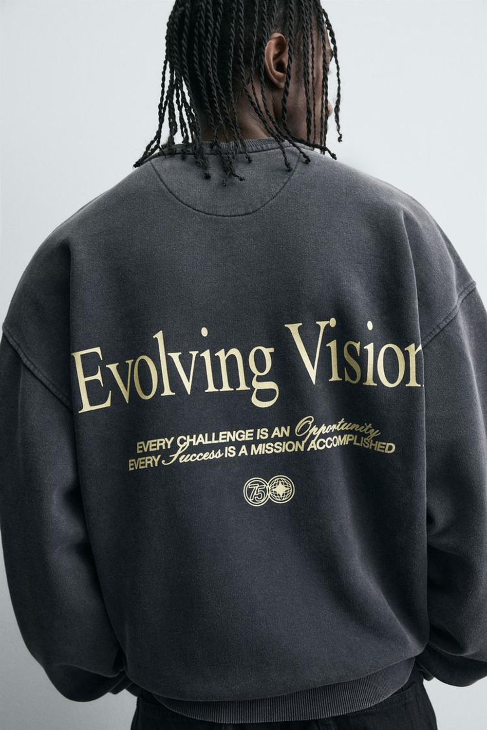 ZARA ТОЛСТОВКА С КОМБИНИРОВАННЫМ ПРИНТОМ, ТЕМНЫЙ АНТРАЦИТ