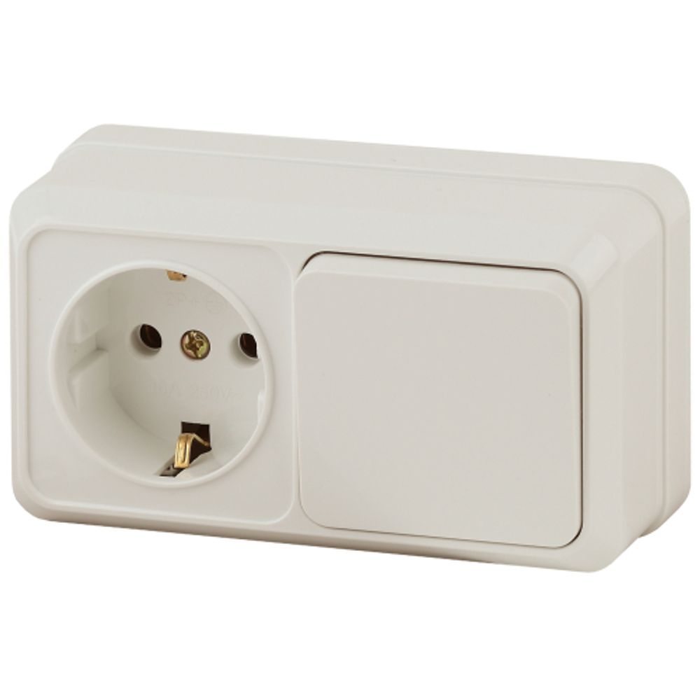 Блок розетка с выключателем Intro Quadro 2-701-02 горизонтальный 10-16-А-250В IP20 ОУ слоновая кость | Intro Quadro