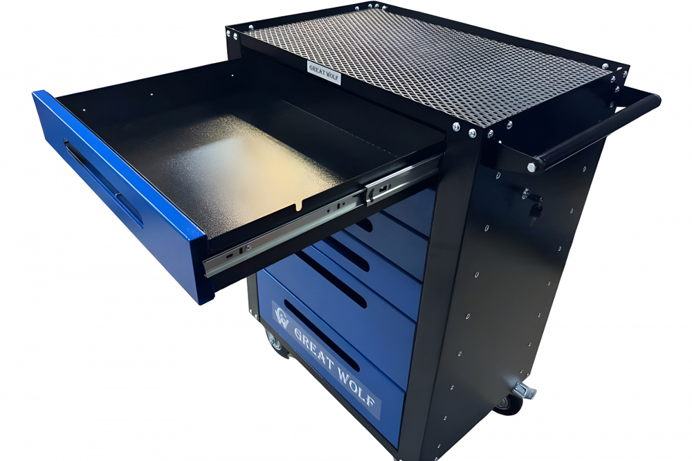 Инструментальная тележка GWT-B6L (6 ящиков, центральный замок, колеса с тормозом, синяя)