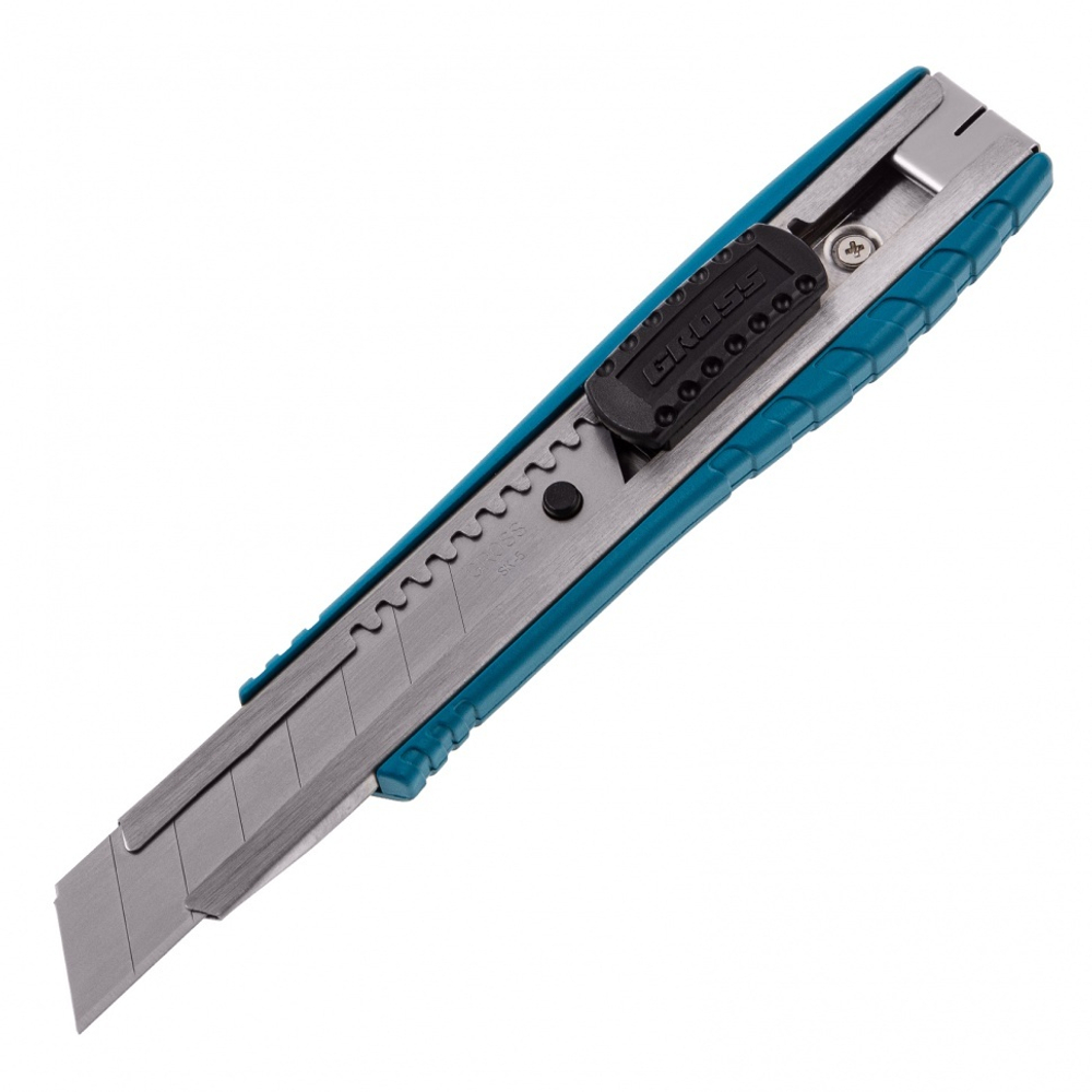 Нож, 160 мм, металлический корпус, выдвижное сегментное лезвие 18 мм (SK-5), металлическая направляющая, клипса для ремня Gross