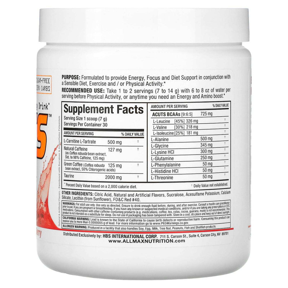 ALLMAX, ACUTS™, аминокислотная добавка, энергия, со вкусом ягод годжи, 210 г (7,4 унции)