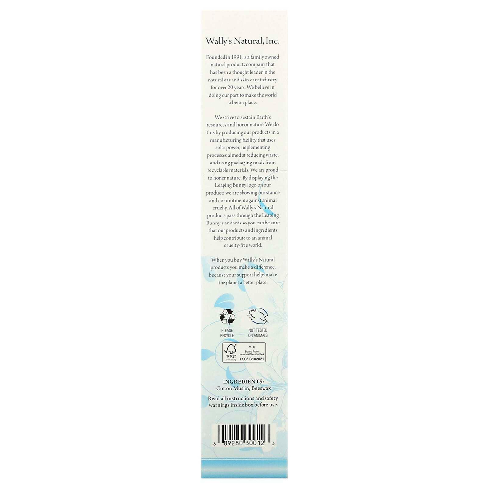 Wally's Natural, Ушные свечи из пчелиного воска, коллекция Luxury, без запаха, 12 свечей