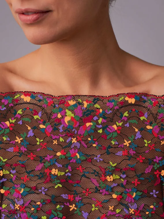 03-281 ОПТ Кружево эластичное 22 см, черный/мультиколор