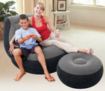 Кресло надувное Intex 68564 Ultra Lounge 137х102х79 см с пуфиком / Шезлонг надувной Интекс велюровый с подстаканником для дома и дачи