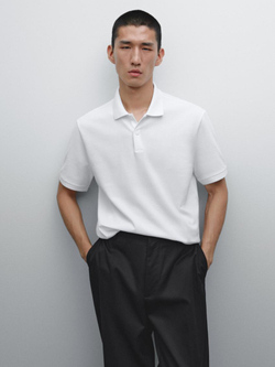 Massimo Dutti Футболка-поло из хлопка, белый